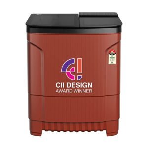 Godrej 8 Kg 5 Star With 460 PowerMax Wash Motor Semi-Automatic Top Load Boderless Design Washing Machine Appliance (WSEDGE ULT 80 5.0 DB2M CSRD, Crystal Red, With Toughened Glass Lid)