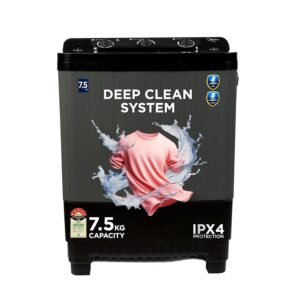 Midea 7.5 KG Semi Automatic Top Loading Washing Machine, Rust proof Body with 1300 RPM (MWMSA075GPG, Black Grey)