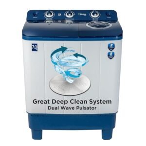 Midea 7 KG Semi Automatic Top Loading Washing Machine Appliance, Rust proof Body, Air Dry Function with 1350 RPM (MWMSA070PCH, Blue White)
