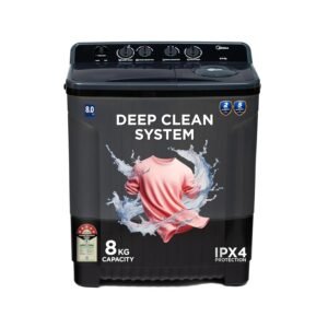 Midea 8 Kg 5 Star Semi Automatic Top-Load Washing Machine Black Grey (MWMSA085GPG )(KG), Rat Away Feature, Air Jet Dry IPX4 Protection)