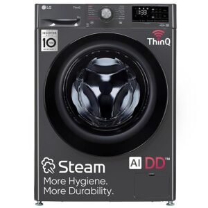 LG 8 Kg 5 Star Inverter Wi-Fi Fully-Automatic Front Loading Washing Machine with Inbuilt heater (FHP1208Z5M, Middle Black, AI DD Technology & Steam for Hygiene)